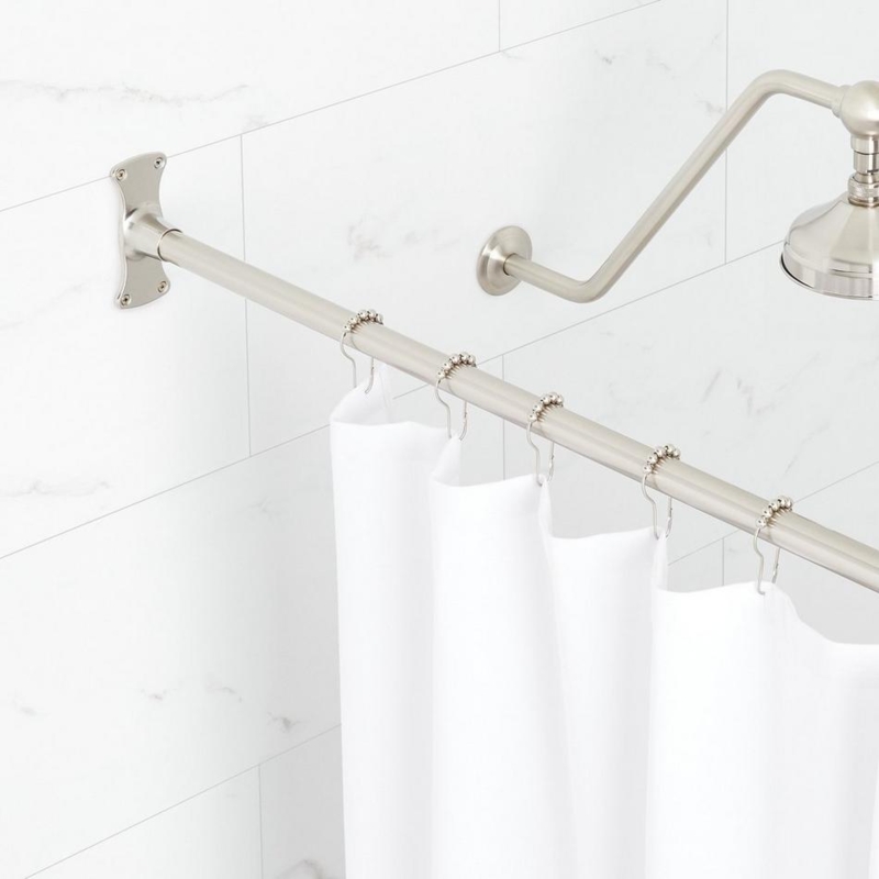 Straight Shower Rod Brushed Nickel Decorative Flanges Wall Mount