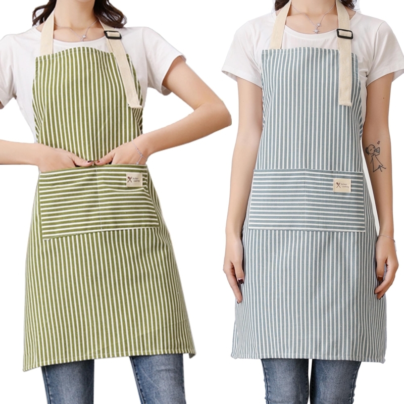 Striped Kitchen Apron Set, Vertical Pinstripe, Adjustable Neck Strap