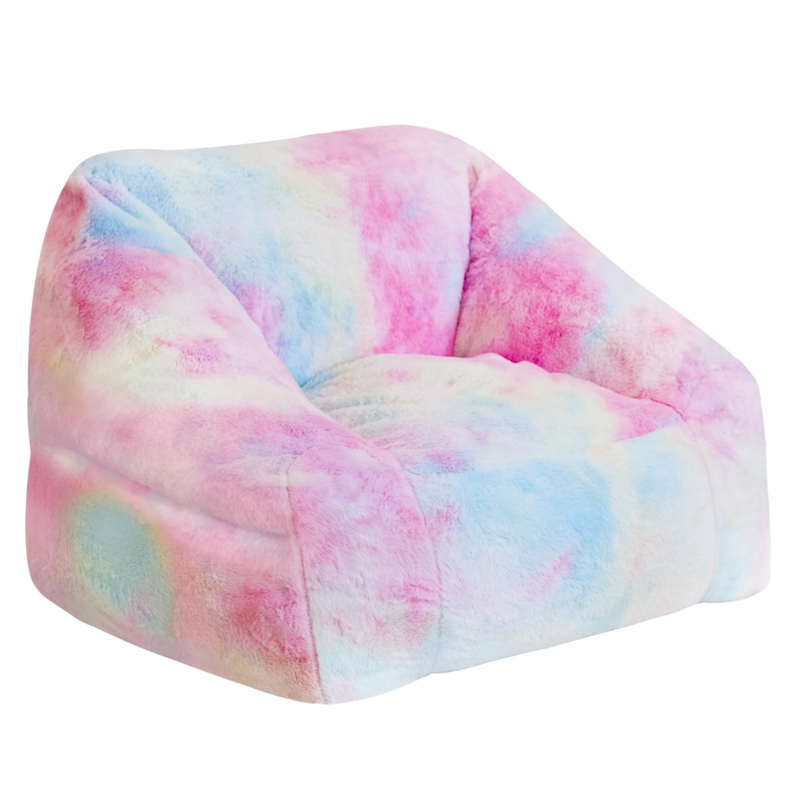 Structured Bean Bag Chair, Pastel Rainbow Tie-Dye Faux Fur