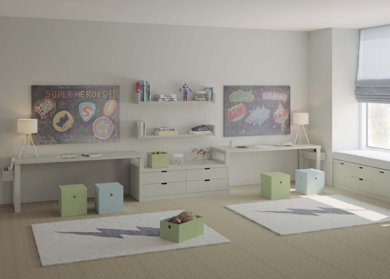 Study Desk Integrated Double Workspace Symmetrical Hub Modern
