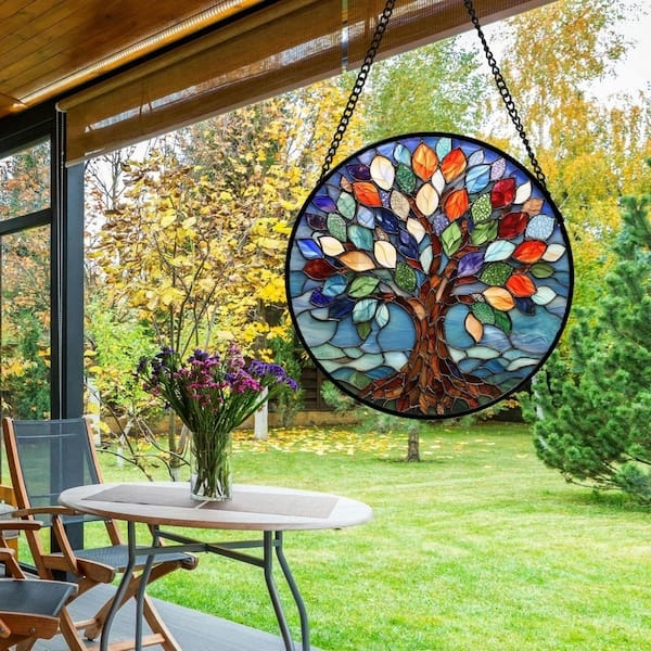 Sun Catcher Round Stained Glass Tree of Life Motif