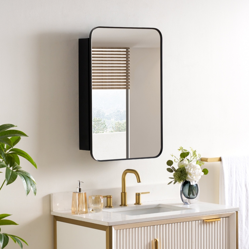 Surface Mount Medicine Cabinet Rounded Corners Reversible Door