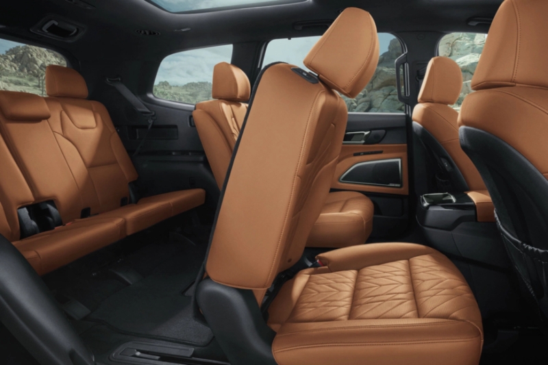 SUV Captain Chairs in Caramel Tan Quilted Stitching with Third Row Access