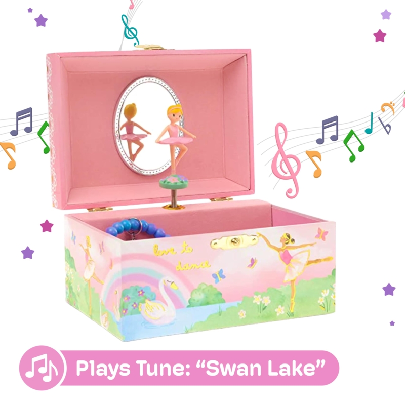 Swan Lake Ballerina Musical Jewelry Chest with Whimsical Illustrations
