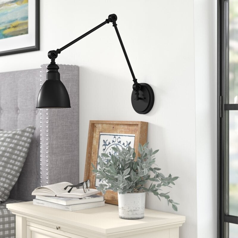 Swing Arm Sconce: Articulating Joints With Black Metal Bell Shade