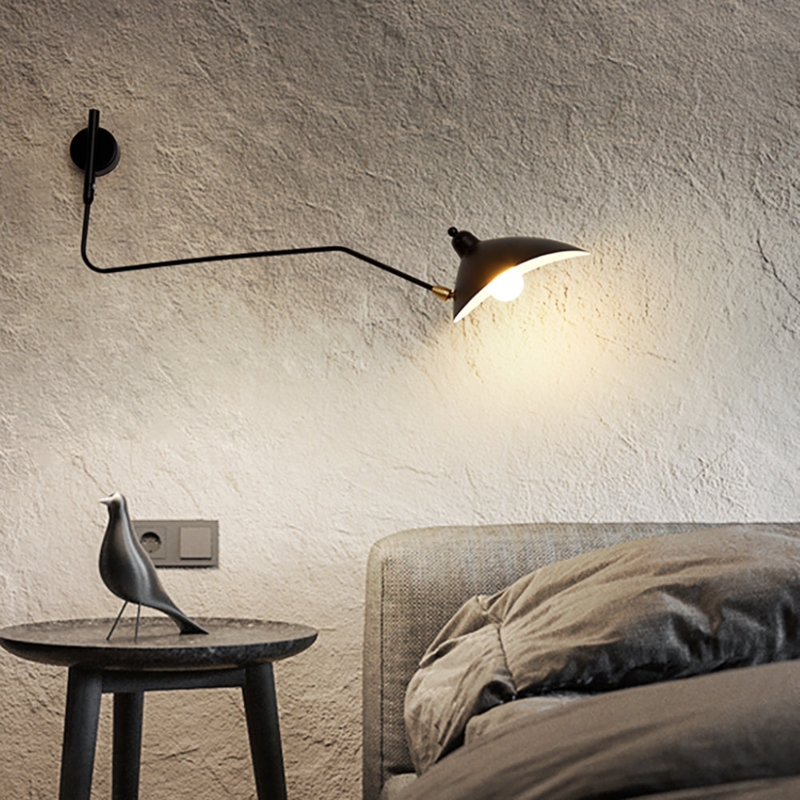 Swing Arm Sconce: Long Reach Industrial Minimalist Dome Shade