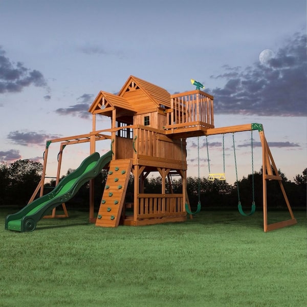 Swing Set Craftsman Style with Crows Nest Balcony & Monkey Bars