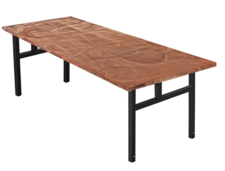 Swirled Aluminum Seminar Table with Copper Tone and H-Style Base