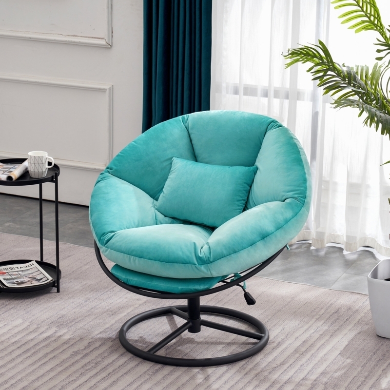 Swivel Accent Chair Rounded Seat Teal Turquoise Modern Teen Bedroom Chair