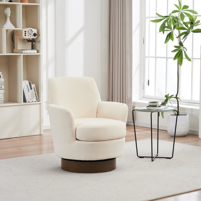Swivel Accent Chair Swivel Plinth Base Cream White Modern