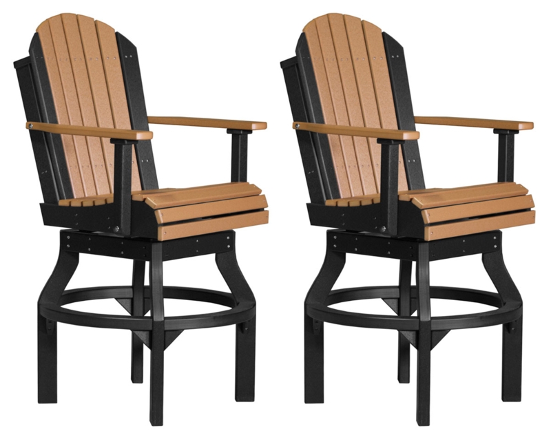 Swivel Bar Chair Poly Lumber Two Tone Cedar and Black Outdoor Chairs