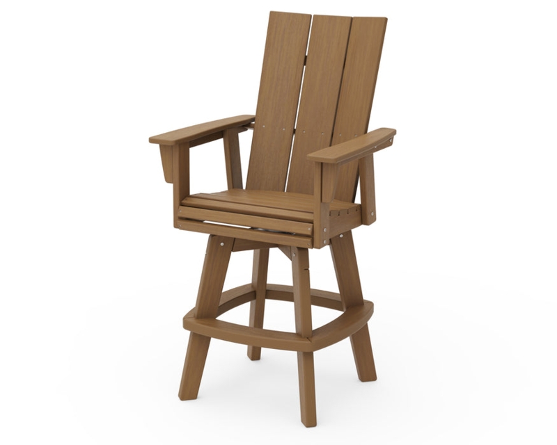 Swivel Bar Chair Teak Brown Three Slat Back Modern Adirondack Stool