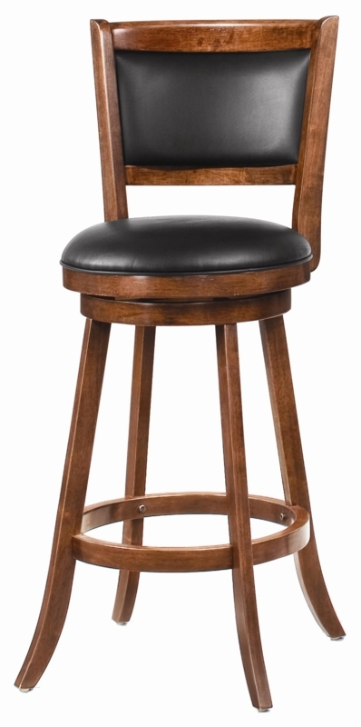 Swivel Bar Stool Upholstered Back Walnut Brown Matte Black Finish