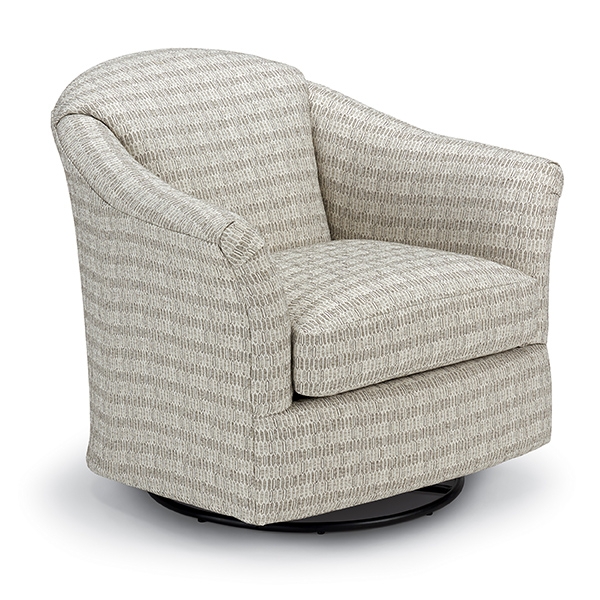 Swivel Barrel Chair Greige Textured Pattern Piped Edges