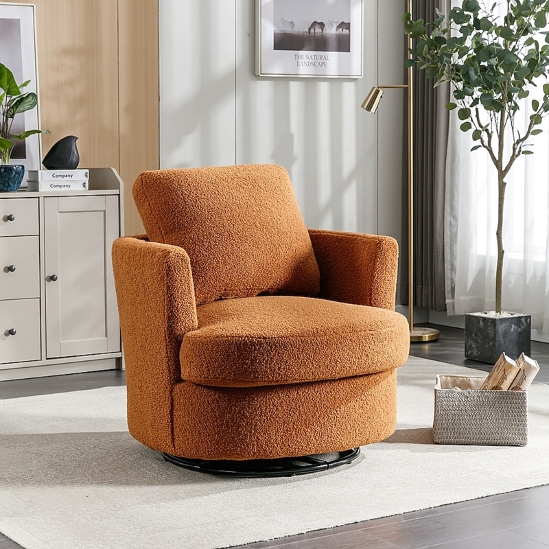 Swivel Barrel Chair in Caramel Boucle with Chunky Texture