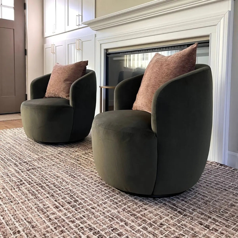 Swivel Barrel Chair Olive Green Velvet Like Contemporary