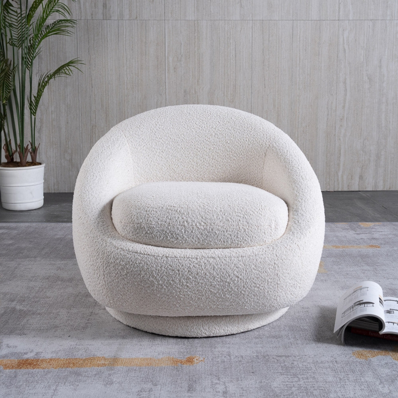 Swivel Barrel Chair Sculptural Cream Boucle with Plinth Base