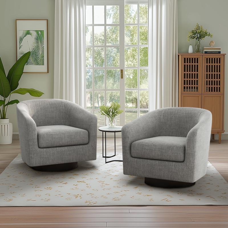 Swivel Barrel Chairs Set of Two Light Grey Low Profile Club