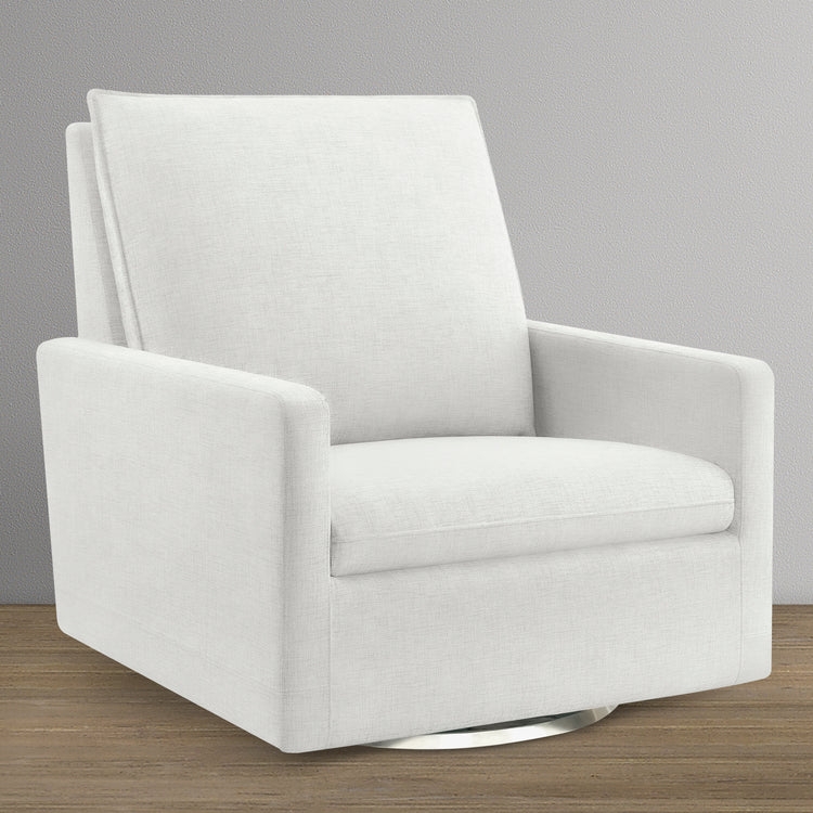 Swivel Glider Chair Alabaster Off White Square Track Arms Wide Seat