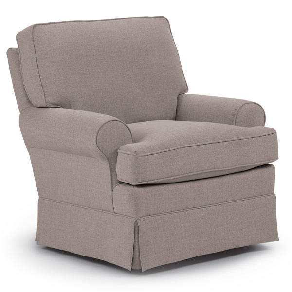 Swivel Glider Chair Taupe Grey with Tailored Skirt and T-Cushion Back