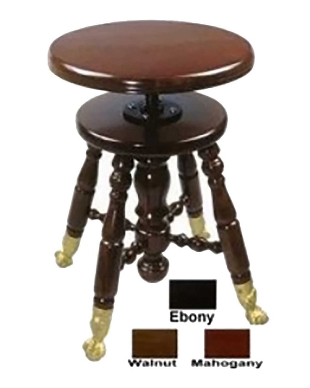 Swivel Piano Stool Antique Brass Claw Feet Mahogany Wood Top High Polish