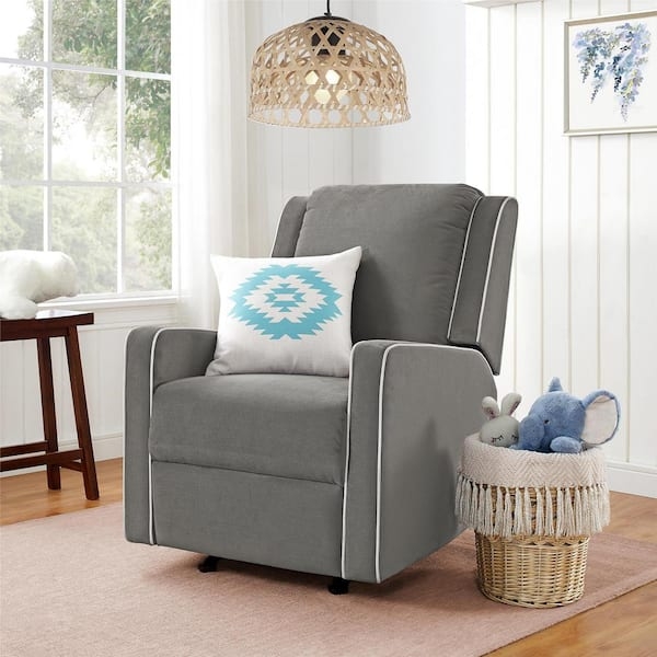 Swivel Recliner Charcoal Gray Contrast Piping High Backrest