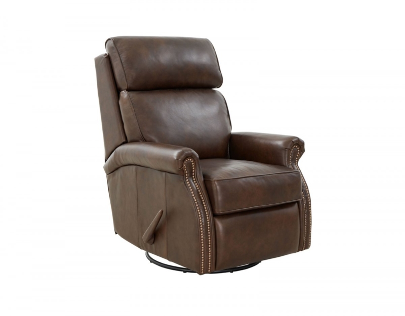 Swivel Recliner Chestnut Brown Manual Lever with Nailhead Trim