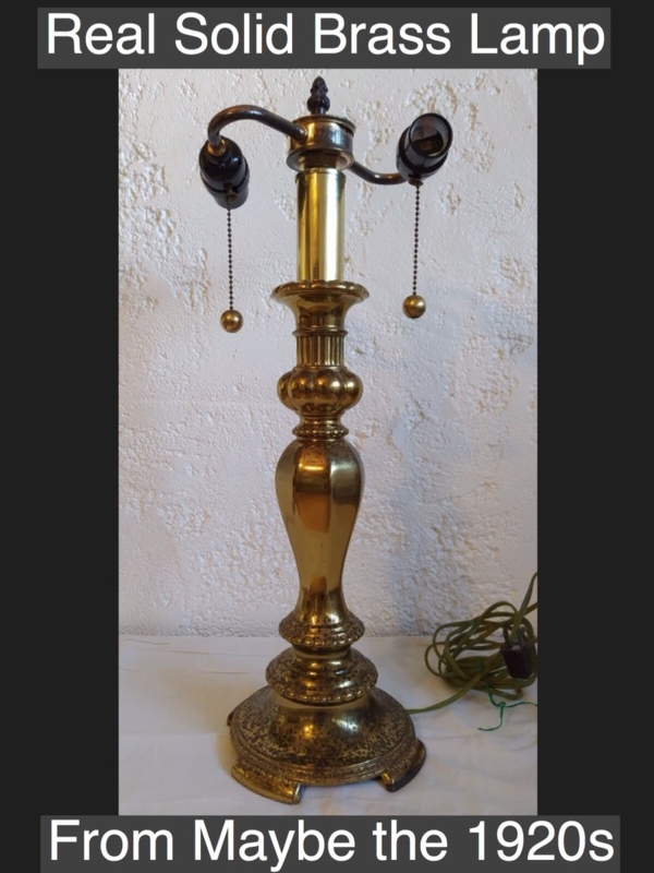 Table Lamp: Antique Brass Dual Socket Fixture with Pull Chains