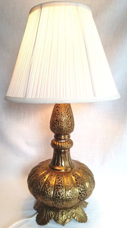 Table Lamp: Antique Brass Pierced Filigree Genie Bottle Base