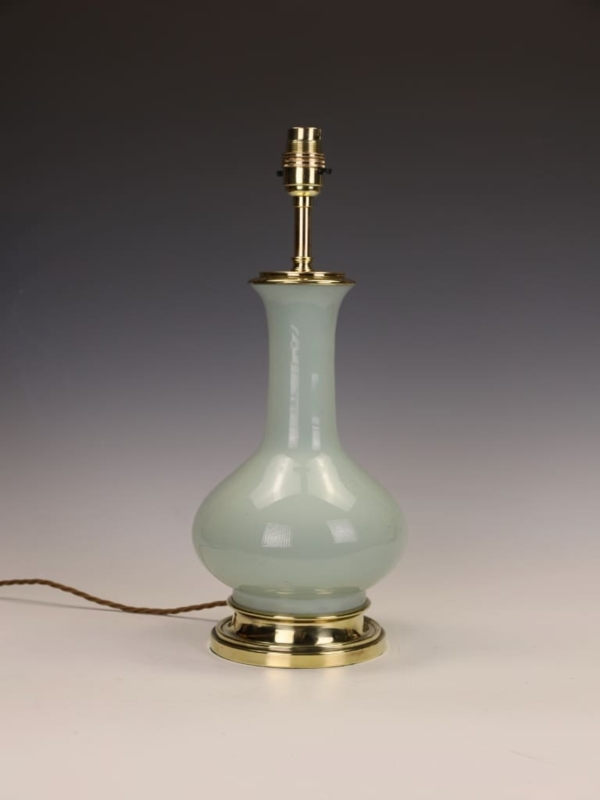 Table Lamp Antique French Celadon Porcelain Oil Lamp Conversion Brass