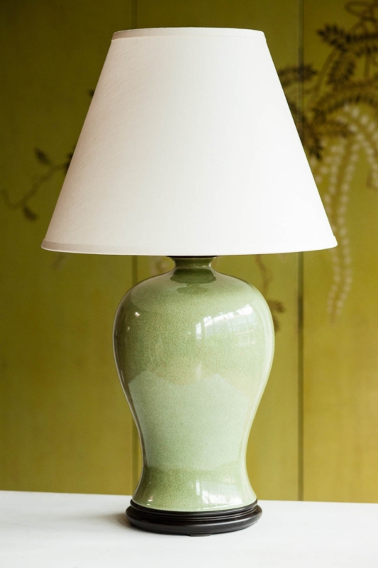 Table Lamp Asian Inspired Celadon Crackle Glaze Rosewood Stand