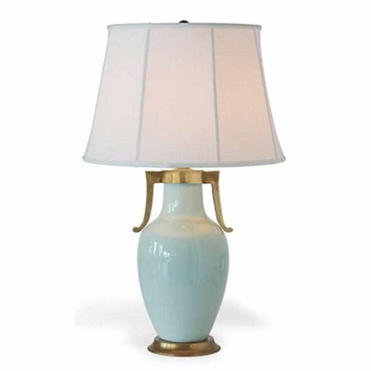 Table Lamp Celadon Blue Porcelain Urn Silhouette Brass Handles Regency