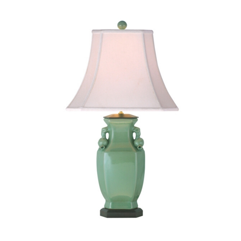 Table Lamp Celadon Porcelain Decorative Handles Bell Shade Chinoiserie