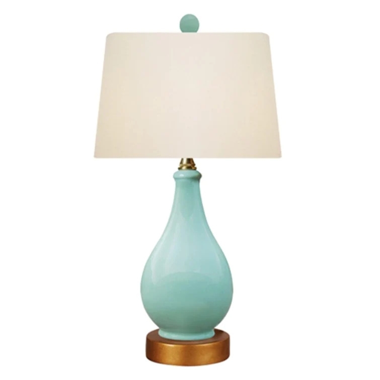 Table Lamp Coastal Celadon Porcelain Teardrop Silhouette Gold Base