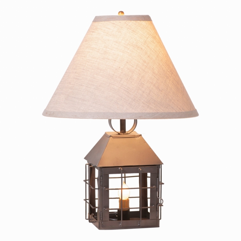 Table Lamp Colonial Lantern Base Ivory Linen Shade Flame Bulb Dual Light
