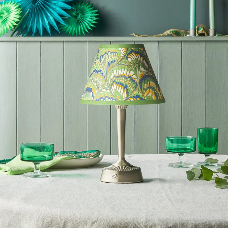 Table Lamp Cordless Design Marbled Peacock Print Maximalist Style