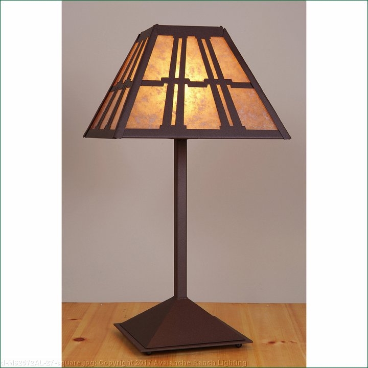 Table Lamp Craftsman Style Geometric Shade Overlay Bronze
