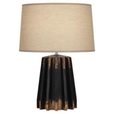 Table Lamp Distressed Black Wood Faceted Base Sculptural Design