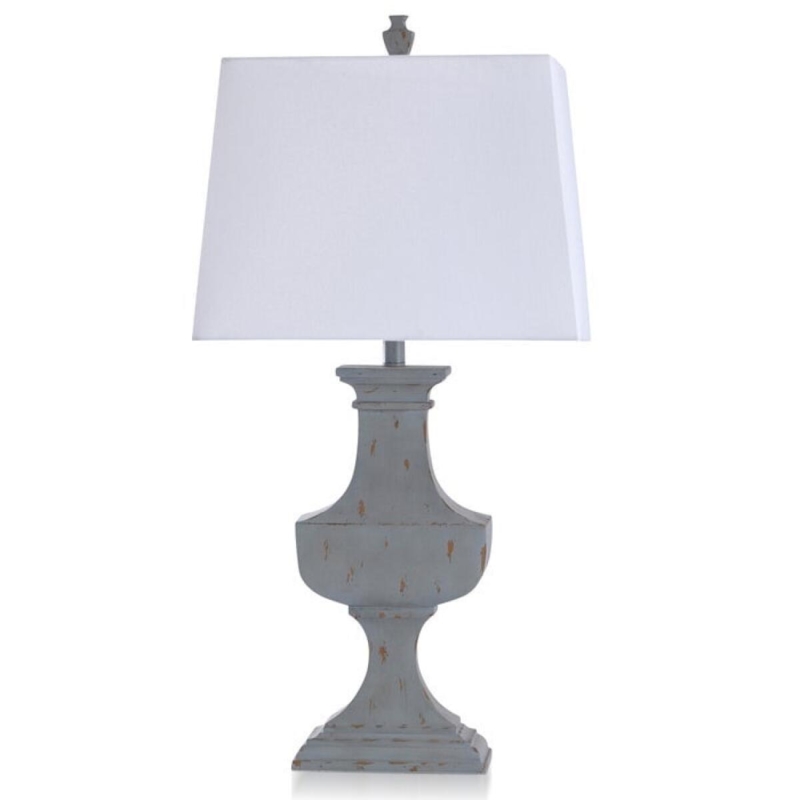 Table Lamp Distressed Sky Blue Urn Base Rectangular Shade Colonial Style