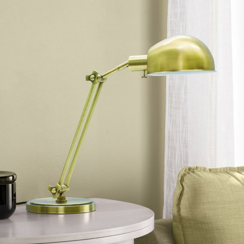 Table Lamp Dual Rod Adjustable Swing Arm Dome Shade Star Knobs