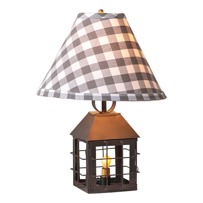 Table Lamp Farmhouse Lantern Base Buffalo Check Shade Matte Black Cage