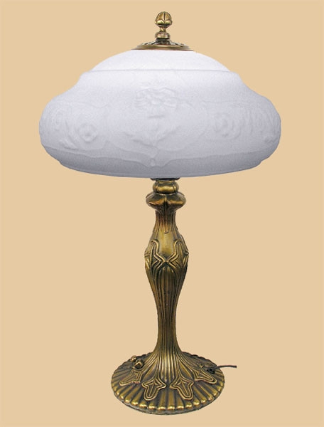 Table Lamp Floral Satin Opal Glass Ribbed Pedestal Base