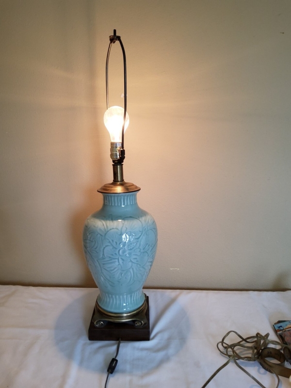 Table Lamp Frederick Cooper Celadon Ceramic Floral Relief Square Base