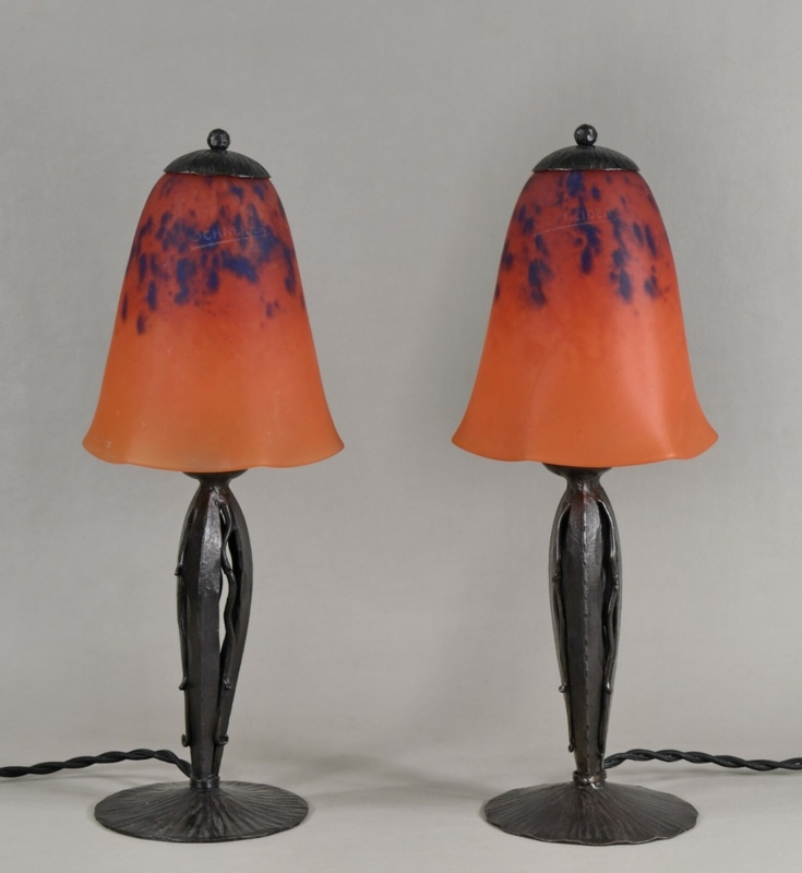 Table Lamp French Art Deco Mottled Orange Schneider Signature