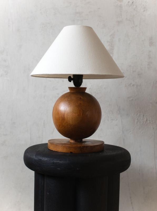 Table Lamp Geometric Spherical Wood Base Conical Fabric Shade