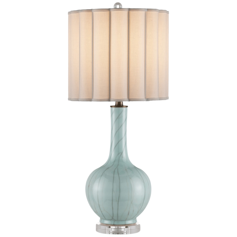 Table Lamp Gourd Base Celadon Crackle Glaze Scalloped Shade