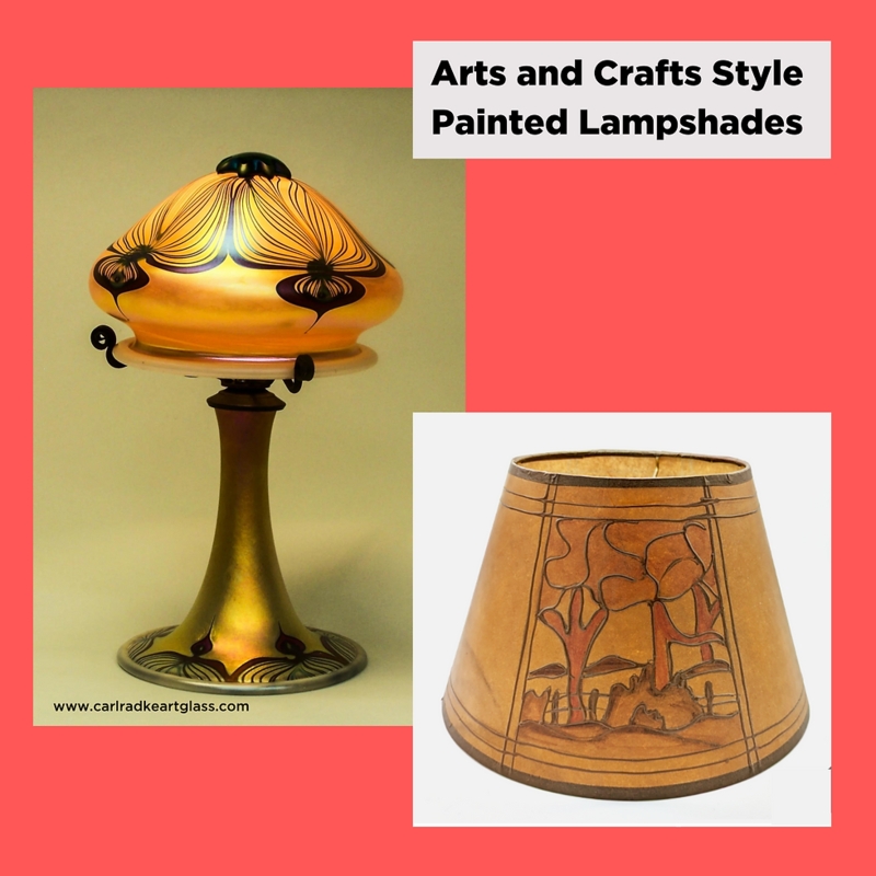 Table Lamp Hand Painted Glass Iridescent Amber Landscape Motif Bronze
