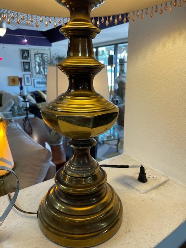 Table Lamp: Hollywood Regency Brass with Beaded Fringe Shade