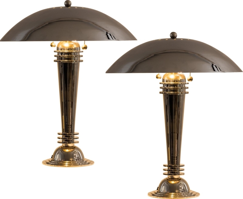 Table Lamp Machine Age Polished Metal Mushroom Tapered Stem
