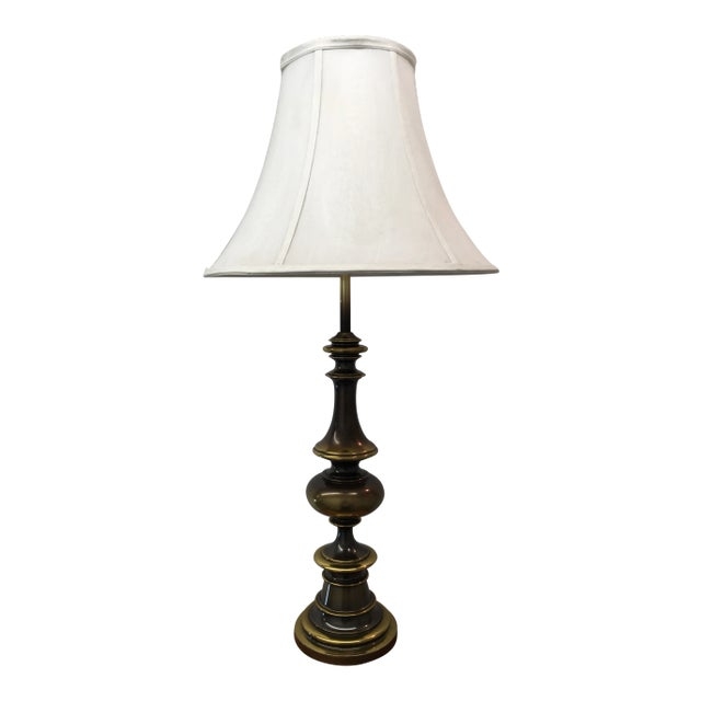 Table Lamp: Mid-Century Aged Brass with Bulbous Tiered Base